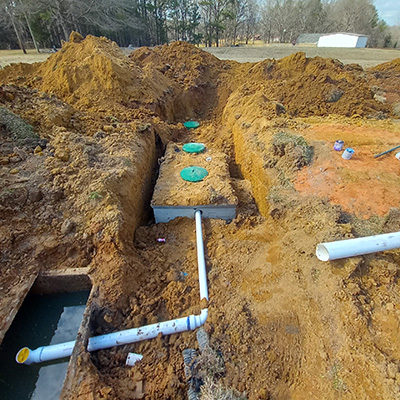 Septic system line repair work